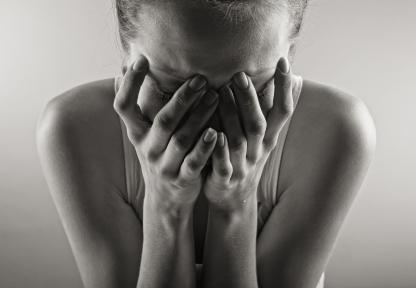 Crying woman. Black and white photo